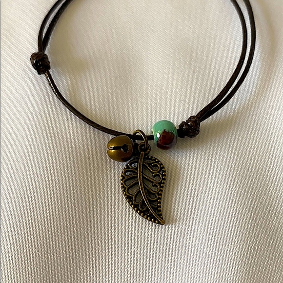 Ceramic Bead Charm Leaf Bracelet BOHO Bolo - Picture 4 of 6